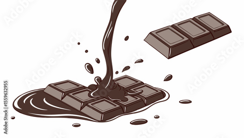 Melted chocolate bar pouring over another
