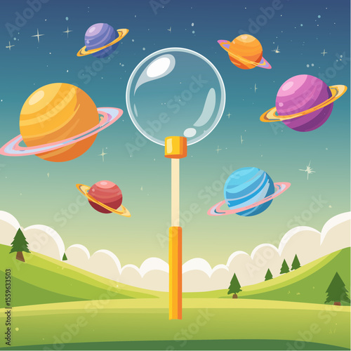 A bubble wand blowing planets instead of bubbles – exploring the universe with play.
