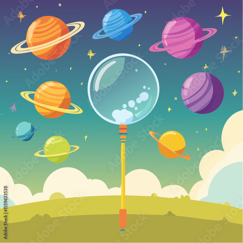 A bubble wand blowing planets instead of bubbles – exploring the universe with play.
