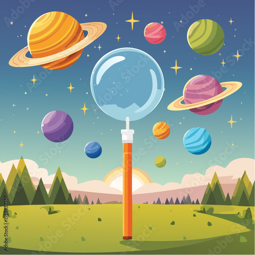A bubble wand blowing planets instead of bubbles – exploring the universe with play.
