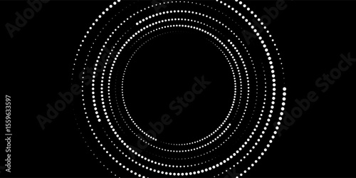 Abstract background in circle shape with dynamic halftone dots like arrows. same white shape on black side.