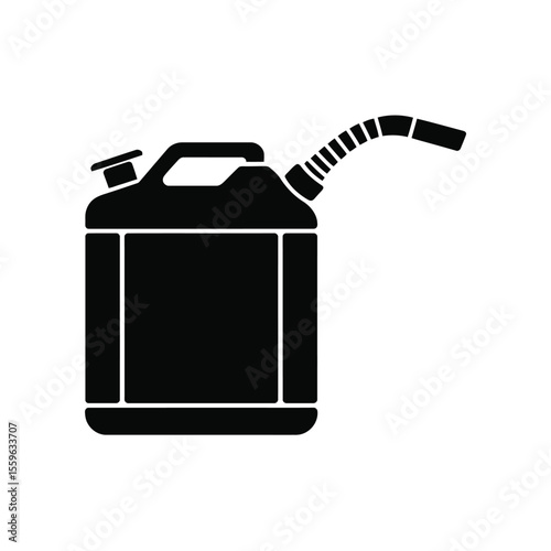 Black silhouette of a fuel can with a flexible spout on white