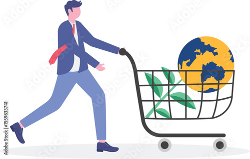 eco shopping.Conscious consumption, slow fashion and responsible shopping concept. character life .
