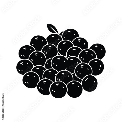 Graphic illustration of a cluster of shiny black grapes or berries