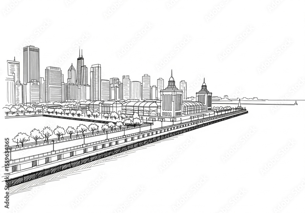 Fototapeta premium Navy Pier in Chicago one line drawing