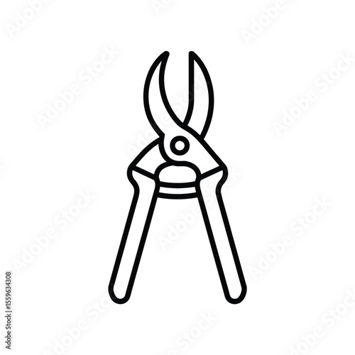 Minimalist Line Art Illustration of Garden Pruning Shears on a White Background