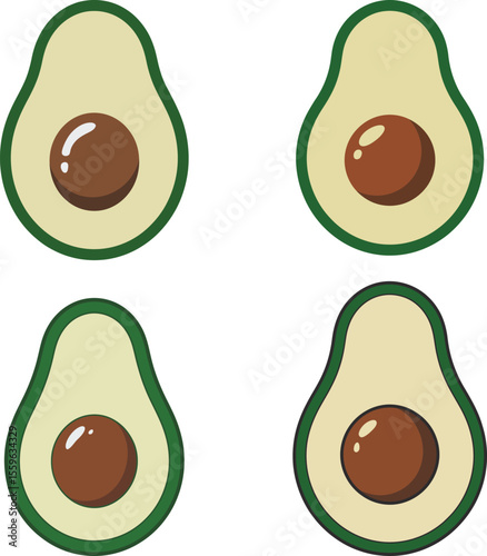 Avocado halves with pits arranged vector illustration