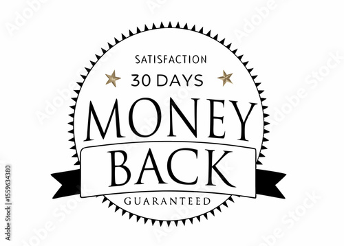 Money Back Guarantee Badge with 30 Days Satisfaction Guarantee and Stars Isolated on White Background for Marketing