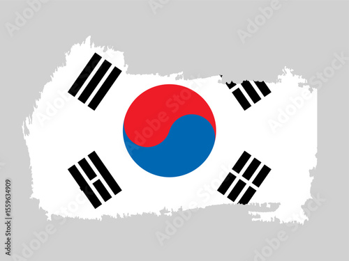 Artistic South Korea flag in brush stroke layout with symbolic circle and black trigrams.