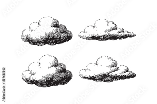  Various Cloud Shapes Vector Engraving Set

