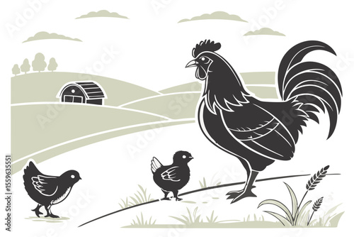 Farm Poultry Silhouette Set – Hen, Rooster & Chicks