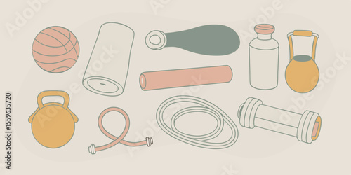 Fitness Equipment Illustration Kettlebell Dumbbell Jump Rope and More