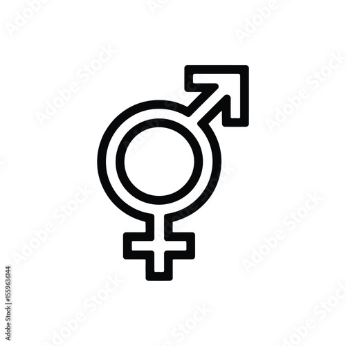 Transgender Gender Symbol Icon in Black Outline on White Background
