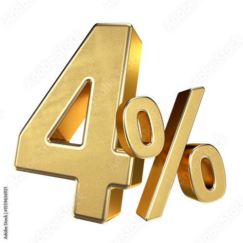 Golden 4 Percent Isolated on Transparent Background