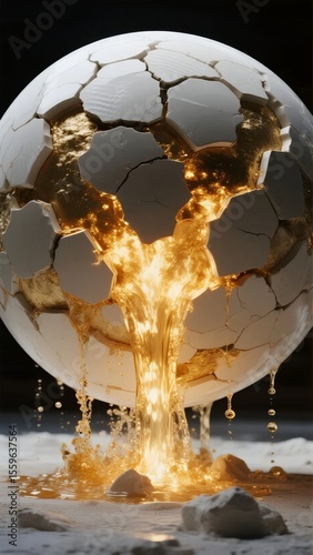 Cracked Sphere Releasing Molten Gold