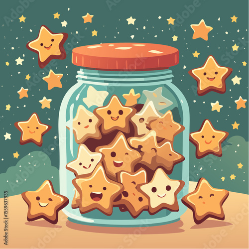 A cookie jar filled with laughing stars – joy in unexpected places.
