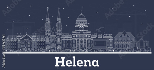 Outline Helena Montana City Skyline with white Buildings. Business Travel and Tourism Concept with Historic Architecture. Helena USA Cityscape with Landmarks.