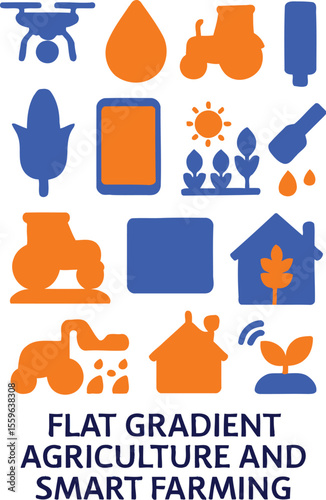 Flat gradient agriculture and smart farming vector icons pack 