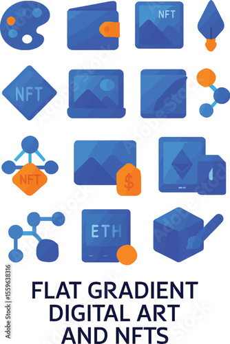 Flat gradient icons set of vector icons for digital arts and NFTs 