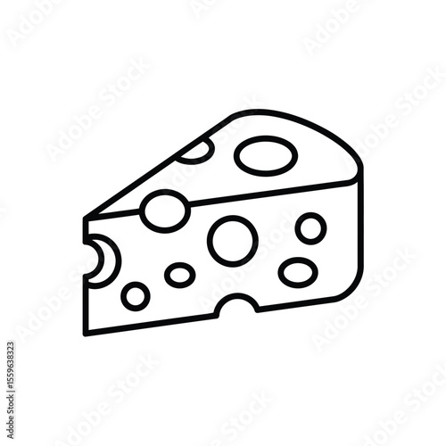 Simple black outline of a swiss cheese wedge with holes
