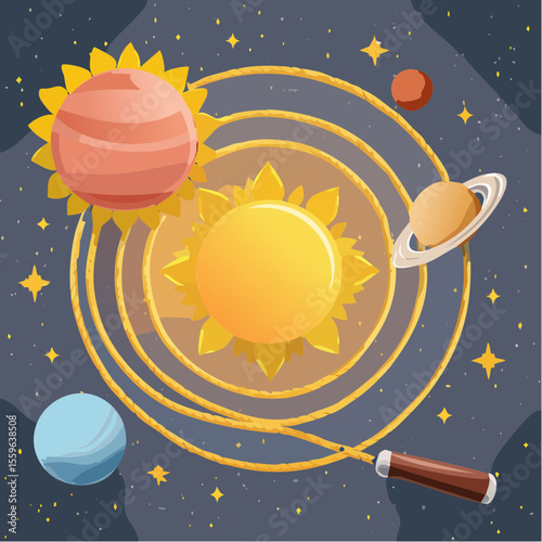 A jump rope looping around the sun and planets – play wraps around the universe.
