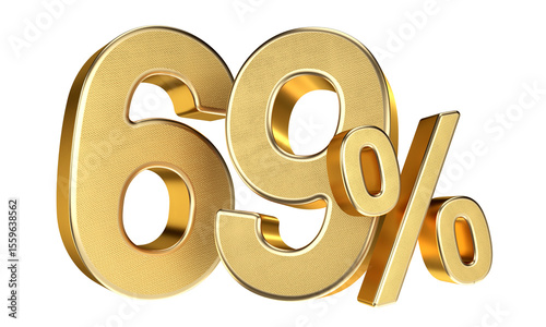 Golden 69 Percent Isolated on Transparent Background