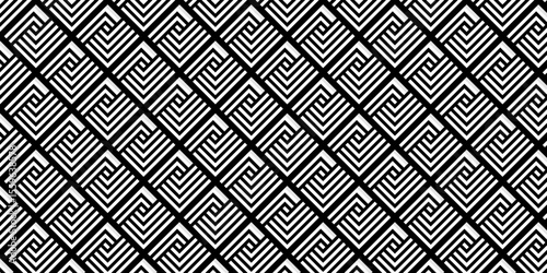 Minimal black square line Seamless geometric pattern with shapes. Decoration and maze ornament square wall tile.	