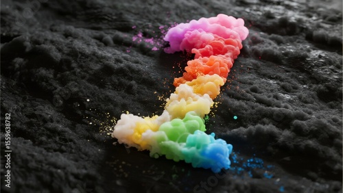 Vibrant Rainbow Powder Exploding on Dark Surface