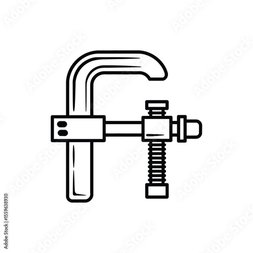 Line art illustration of a C clamp tool for woodworking projects