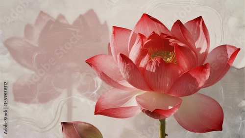 A vibrant pink lotus flower in full bloom with soft background details
