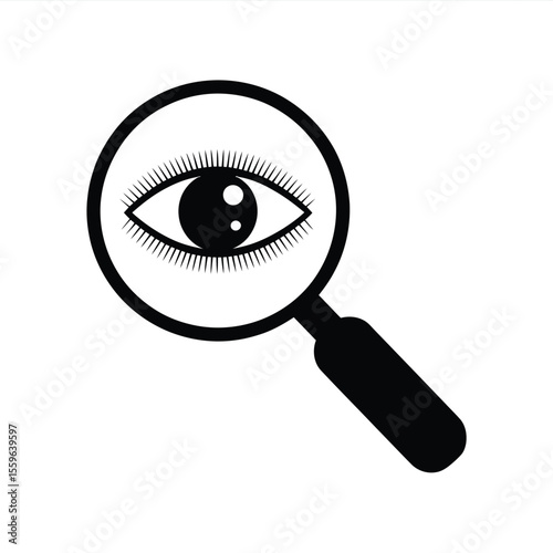 Eye under magnifying glass concept of investigation search analysis and observation