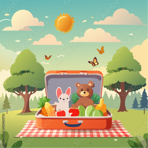 A lunchbox that opens into a picnic with animals – mealtime imagination.
