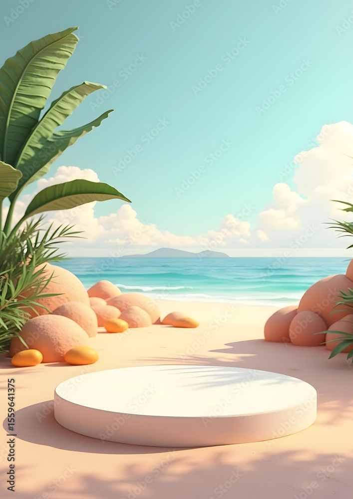 Obraz premium Empty Product Podium on Tropical Beach with Ocean View