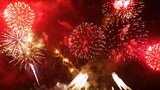Red Firework celebrate anniversary happy new year 2025, 4th of july holiday festival. red firework in night time celebrate national holiday. Countdown to new year 2025 festival party time event