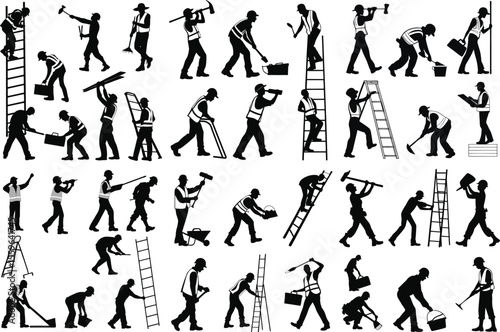 Construction Worker Silhouette Vector Set