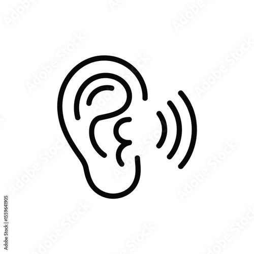 Ear and Sound Waves Icon in Outline Style Hearing Concept