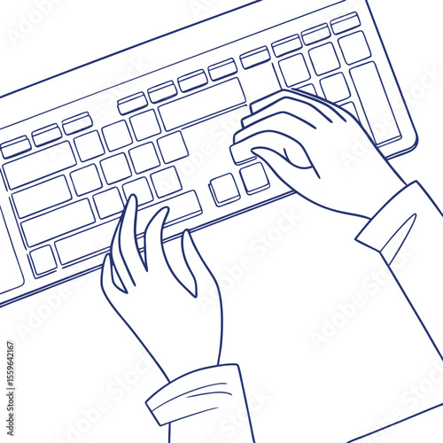 Close up overhead view of a person s hands typing on a computer keyboard illustrating digital communication and modern technology use