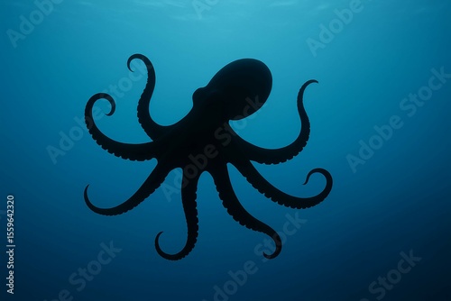 水中を漂うタコのシルエット写真｜Silhouette of Octopus Floating Underwater