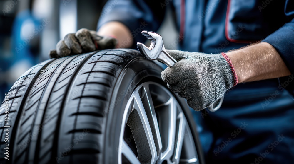 Obraz premium Tire mechanic workshop