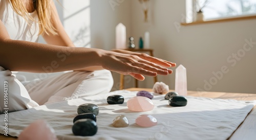 Woman's Hands Practicing Crystal Energy Healing