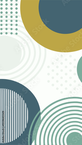 Abstract Geometric Composition: A harmonious arrangement of geometric shapes, including circles and lines, in calming muted tones create a visually appealing and balanced design.
