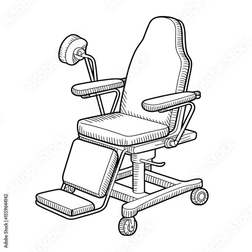 Gynecological examination chair medical equipment vector illustration line art black and white