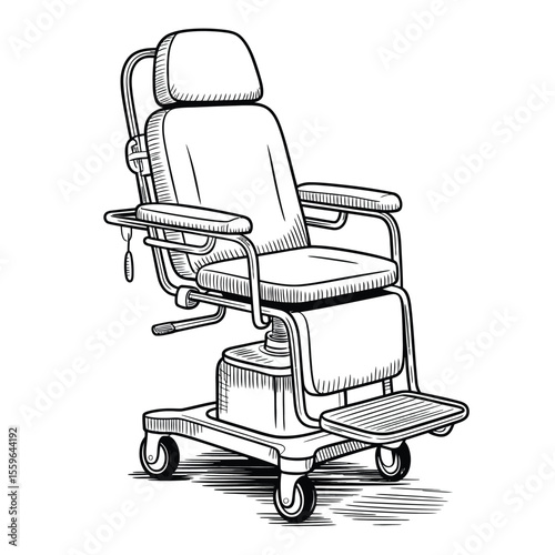 Medical Examination Chair Illustration with Adjustable Features in Black and White