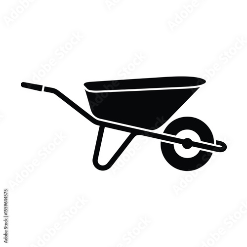 Simple Black Silhouette Illustration of a Wheelbarrow on a White Background