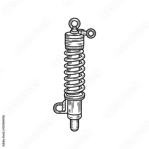 Black and white line art illustration of a shock absorber component