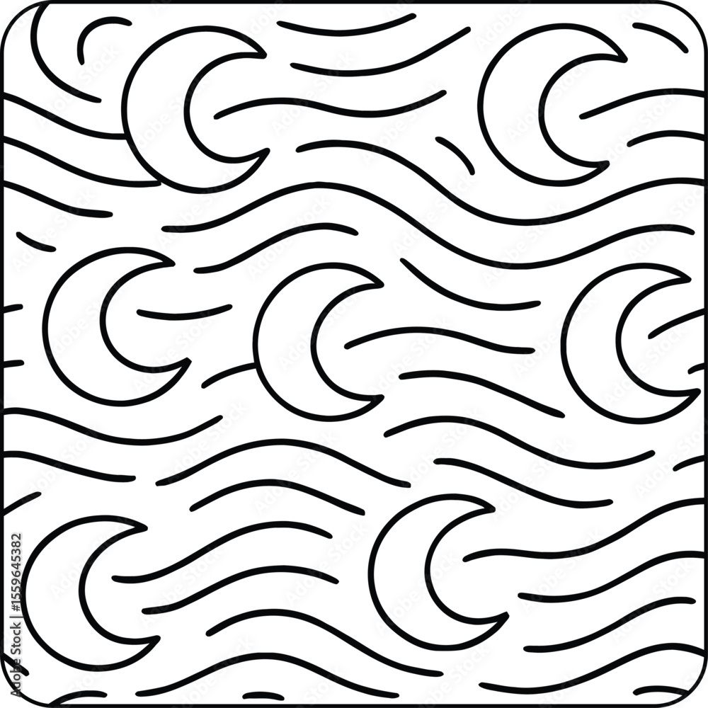 Fototapeta premium Crescent Moon Wave Pattern Coloring Page