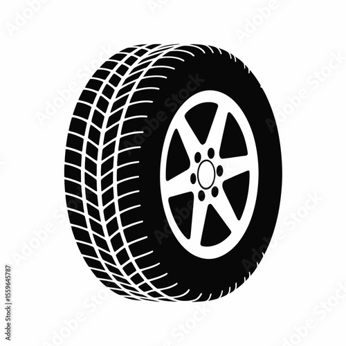 Black and White Car Tire with Five Spoke Rim