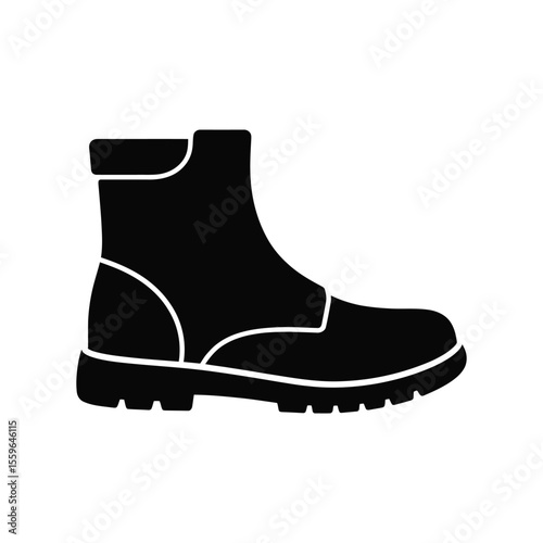 Black Vector Icon of a Work Boot with White Outline on White Background