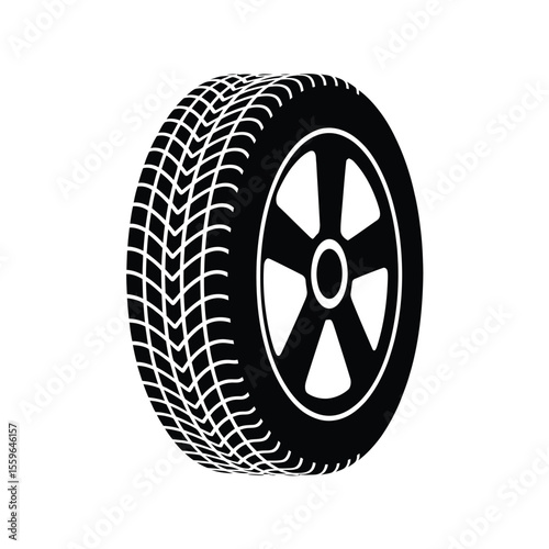 Black and White Car Tire and Wheel Icon