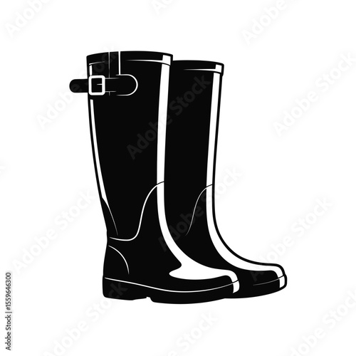 Black and white vector illustration of rubber boots for rainy weather